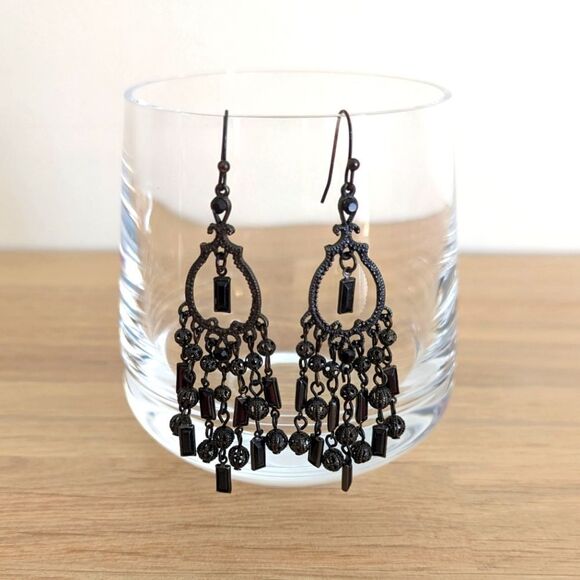 The Limited Jewelry - The Limited Black Metal and Burgundy Stones Dangle Earrings